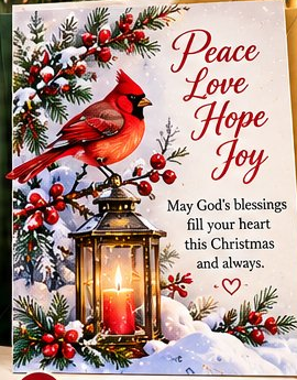Peace Love Hope Joy Cardinal Card